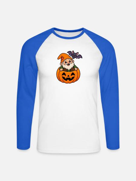 Kuscheliger Gnom im Kürbis Halloween - Unisex Baseballshirt langarm - Weiß/Royalblau