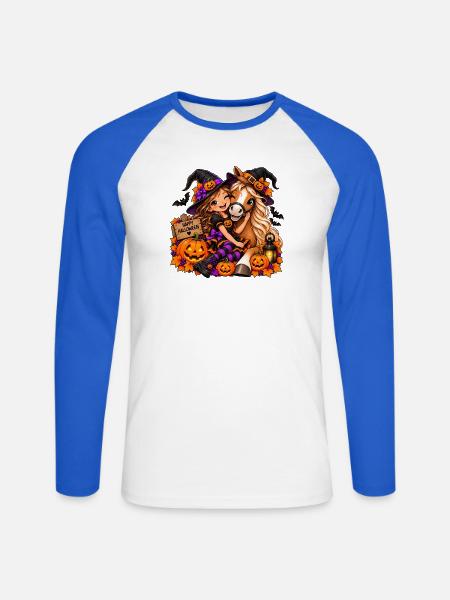 Kuschelige Halloween-Hexe & Pony - Unisex Baseballshirt langarm - Weiß/Royalblau