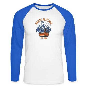 HAUTE ALTITUDE 1984 VINTAGE SKI CABLE CAR RETRO - Unisex Baseballshirt langarm - Weiß/Royalblau - Vorne - Nik (191cm)