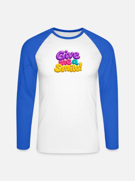 Schenk mir ein Lächeln! - Unisex Baseballshirt langarm - Weiß/Royalblau