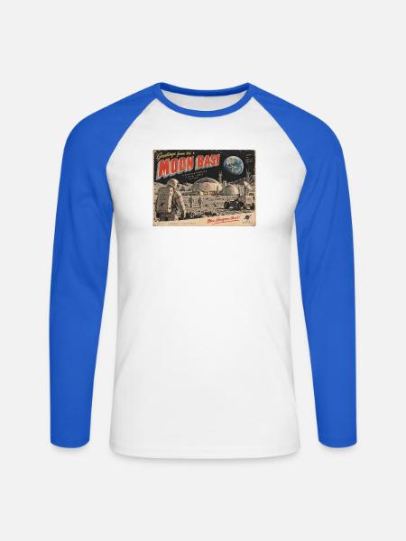 Grüße von der Mondbasis Retro-Postkarte - Unisex Baseballshirt langarm - Weiß/Royalblau
