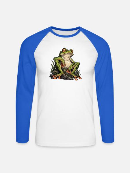 Feral Frog - Unisex Baseballshirt langarm - Weiß/Royalblau