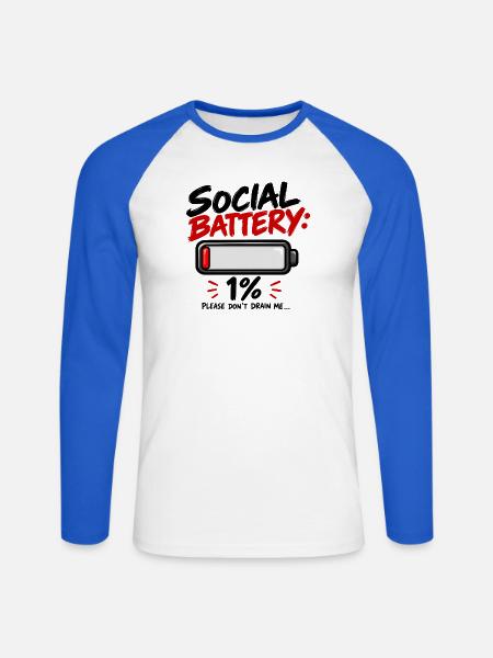 Soziale Batterie - Unisex Baseballshirt langarm - Weiß/Royalblau