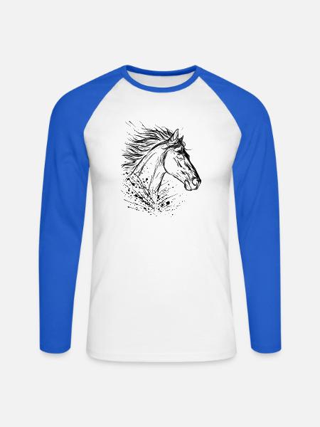Pferdekopf - Unisex Baseballshirt langarm - Weiß/Royalblau