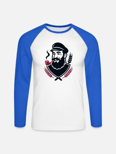 Seebaer Kapitaen Wappen Logo - Unisex Baseballshirt langarm - Weiß/Royalblau