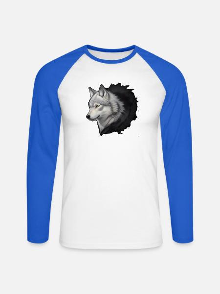 Weisser Wolf Kopf Tinten-Splash - Unisex Baseballshirt langarm - Weiß/Royalblau
