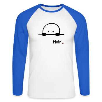 Moin. | Kleine Guckfigur mit Herz regionaler Gruss - Unisex Baseballshirt langarm - Weiß/Royalblau - Vorne - Nik (191cm)