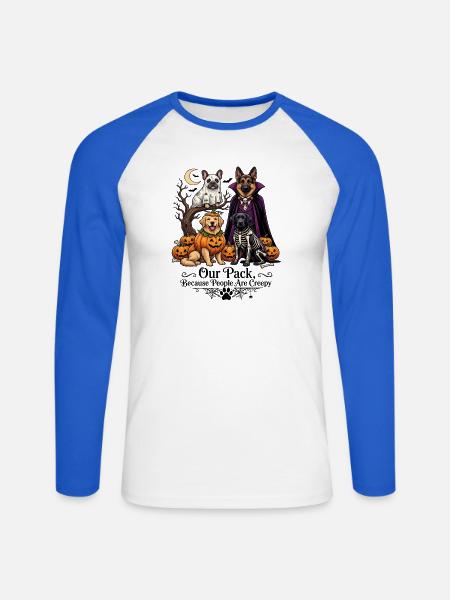 Hunde Halloween Hound Parade - Unisex Baseballshirt langarm - Weiß/Royalblau