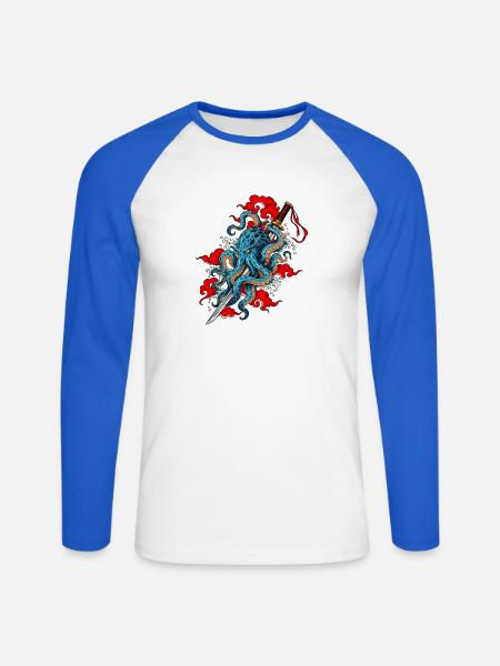 Samurai Krake Japanisches Tattoo Kunst - Unisex Baseballshirt langarm - Weiß/Royalblau