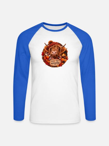 Cosy Autumn Highland - Unisex Baseballshirt langarm - Weiß/Royalblau