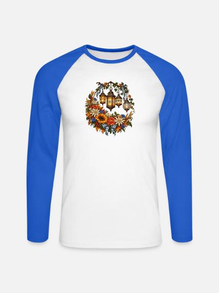 Festlaternen mit Alpenblumen & Edelweiß - Unisex Baseballshirt langarm - Weiß/Royalblau