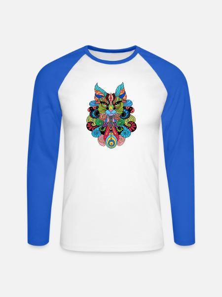 Chat_Mandala - Unisex Baseballshirt langarm - Weiß/Royalblau