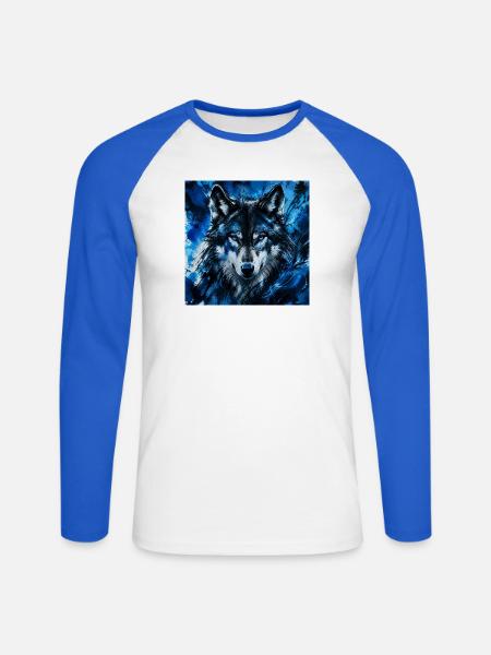 Azure Wolf Porträt-Splash - Unisex Baseballshirt langarm - Weiß/Royalblau
