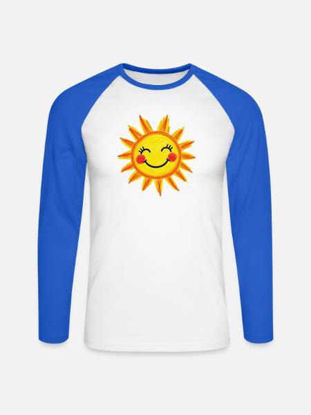 Lächelnde Sonne Crayon-Stil - Unisex Baseballshirt langarm - Weiß/Royalblau