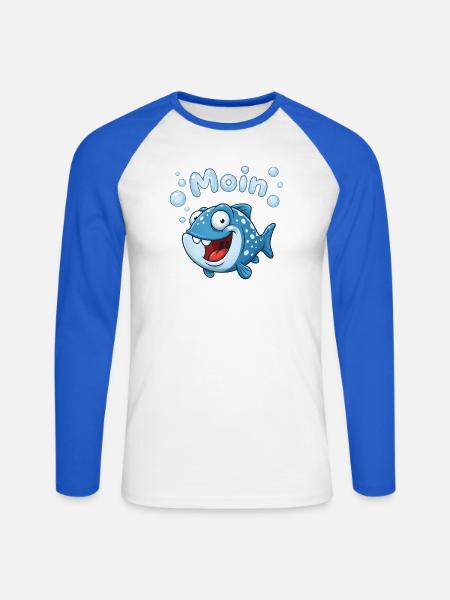 Mondfisch Abenteuer - Unisex Baseballshirt langarm - Weiß/Royalblau