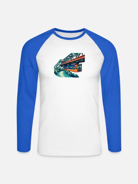 Wuppertaler Schwebebahn Retro - Unisex Baseballshirt langarm - Weiß/Royalblau
