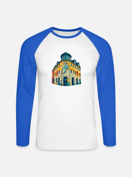 Nippes Eckhaus Retro - Unisex Baseballshirt langarm - Weiß/Royalblau