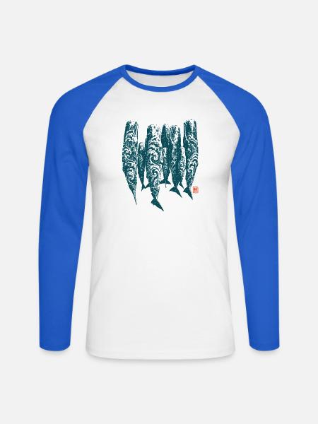 Schlafende Wale, Maori Wellen Tattoos - Unisex Baseballshirt langarm - Weiß/Royalblau
