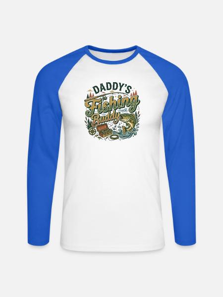 Daddy's Fishing Buddy Outdoor-Campingsee - Unisex Baseballshirt langarm - Weiß/Royalblau