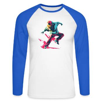 B-Boy Cartoon Stil - Unisex Baseballshirt langarm - Weiß/Royalblau - Vorne - Nik (191cm)