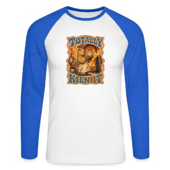  Totally Kiln It Capybara Keramik Groovy Retro - Unisex Baseballshirt langarm - Weiß/Royalblau - Vorne - Nik (191cm)