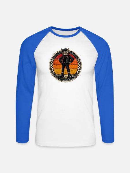Katze Ska-Reggae Rockmusik Ska-Punk - Unisex Baseballshirt langarm - Weiß/Royalblau