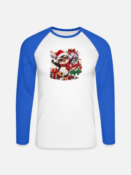 Penguin Jingle & Mingle Fest - Unisex Baseballshirt langarm - Weiß/Royalblau