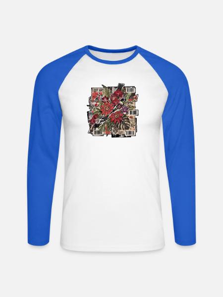 Sticker Collage Dschungelblüte - Unisex Baseballshirt langarm - Weiß/Royalblau