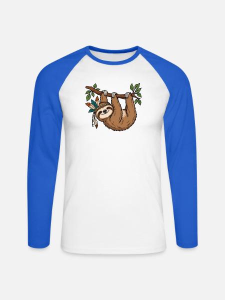 Faultier am Ast - Unisex Baseballshirt langarm - Weiß/Royalblau
