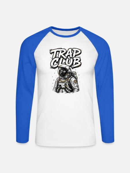 TrapClub Astronautenkette - Unisex Baseballshirt langarm - Weiß/Royalblau