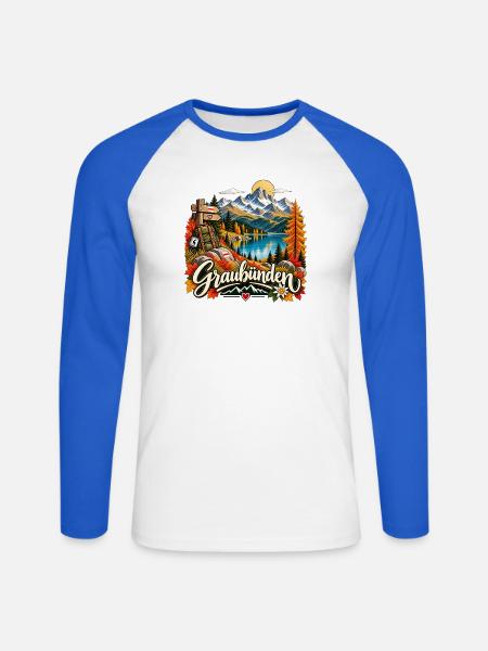 Graubünden Alpenpanorama - Unisex Baseballshirt langarm - Weiß/Royalblau