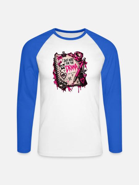 Drama Notizbuch Pink Gothic - Unisex Baseballshirt langarm - Weiß/Royalblau