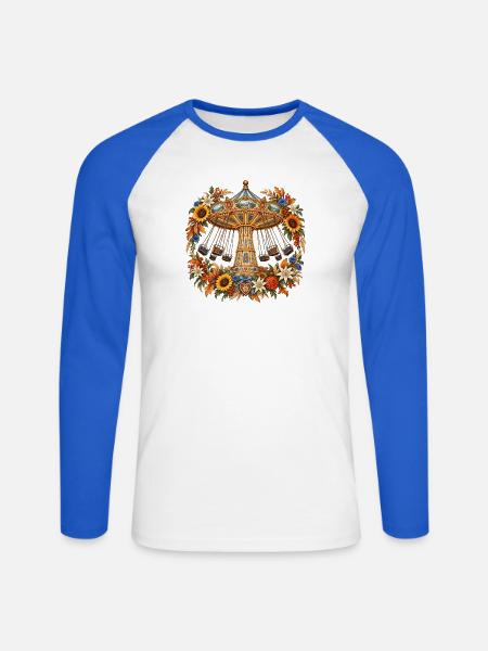 Kettenkarussell mit Alpenblumen - Unisex Baseballshirt langarm - Weiß/Royalblau