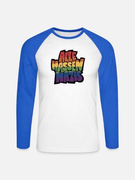 Alle_hassen_Nazis_Regenbogen_mit_schwarz - Unisex Baseballshirt langarm - Weiß/Royalblau
