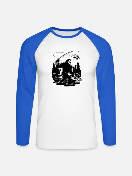 Bigfoot-Fischer-Fliegenfischer-Humor - Unisex Baseballshirt langarm - Weiß/Royalblau