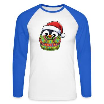 Weihnachten Pinguin Pullover Süßer Cartoon - Unisex Baseballshirt langarm - Weiß/Royalblau - Vorne - Nik (191cm)