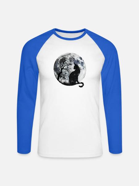 Mondnacht Katzen-Silhouette - Unisex Baseballshirt langarm - Weiß/Royalblau