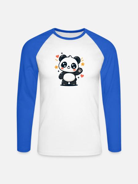 Panda kawaii winkt mit Sternen - Unisex Baseballshirt langarm - Weiß/Royalblau