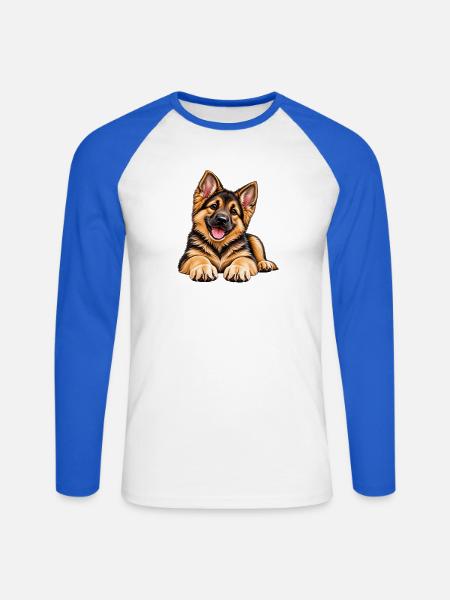 Fröhlicher Schäferhund-Puppy - Unisex Baseballshirt langarm - Weiß/Royalblau