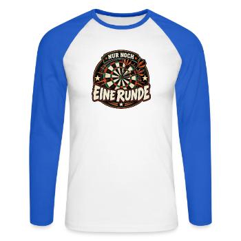Nur noch eine Runde Darts / Kneipensport - Unisex Baseballshirt langarm - Weiß/Royalblau - Vorne - Nik (191cm)