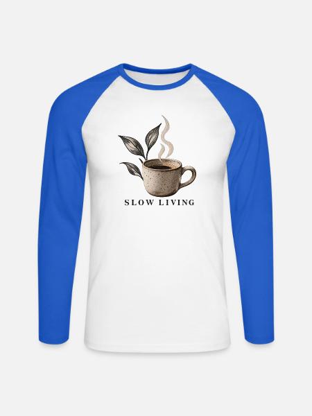 Kaffeetasse Slow Living Coffee - Unisex Baseballshirt langarm - Weiß/Royalblau