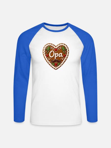 Opa Herz Lebkuchenmotiv - Unisex Baseballshirt langarm - Weiß/Royalblau