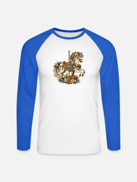 Karussellpferd mit Edelweiß & Alpenblumen - Unisex Baseballshirt langarm - Weiß/Royalblau