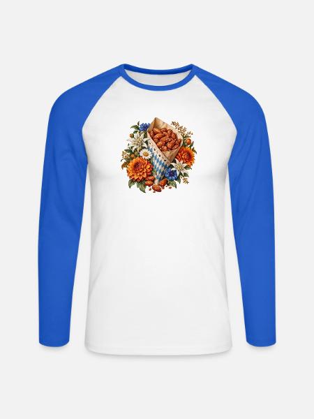 Gebrannte Mandeln mit Edelweiß & Blumen - Unisex Baseballshirt langarm - Weiß/Royalblau