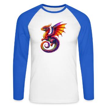 Drache - Unisex Baseballshirt langarm - Weiß/Royalblau - Vorne - Nik (191cm)
