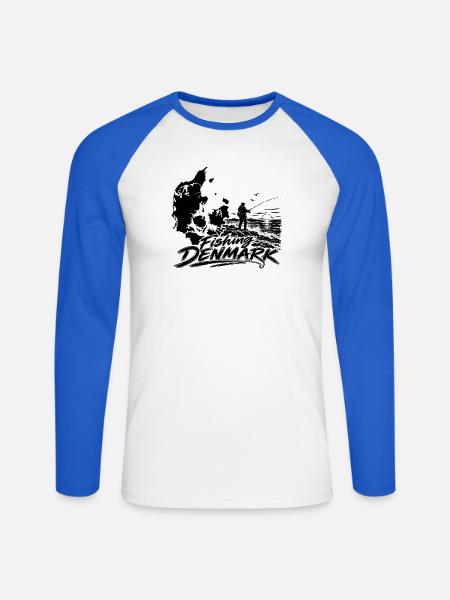Angeln in Dänemark - Unisex Baseballshirt langarm - Weiß/Royalblau