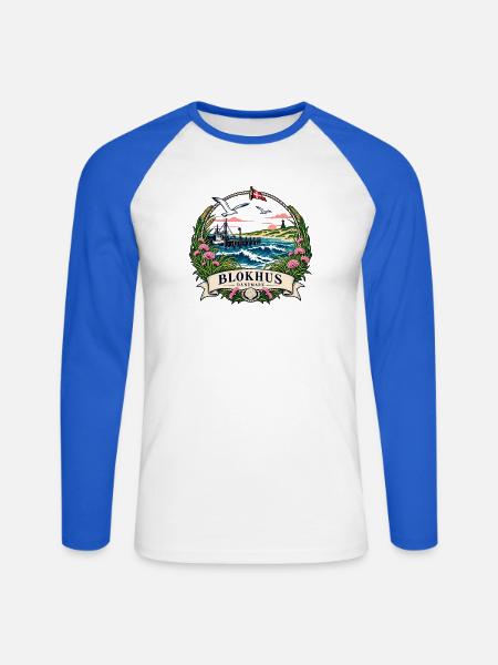 Blokhus Küstenidylle - Unisex Baseballshirt langarm - Weiß/Royalblau