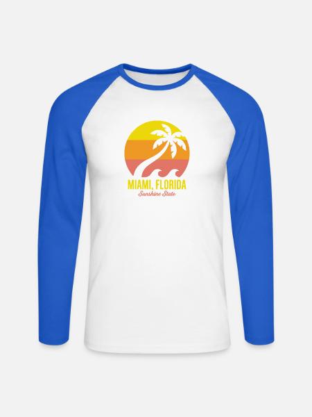 Miami-Florida-Palmen-Sonnenuntergang - Unisex Baseballshirt langarm - Weiß/Royalblau