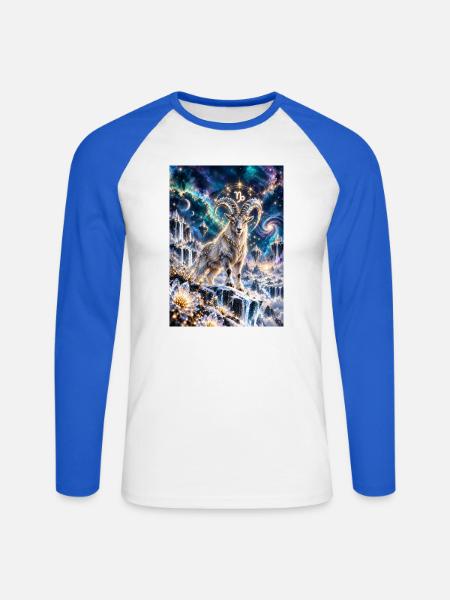 Kosmischer Steinbock im Sternmeer - Unisex Baseballshirt langarm - Weiß/Royalblau
