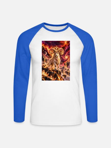 Kosmischer Widder im Sternenfeuer - Unisex Baseballshirt langarm - Weiß/Royalblau